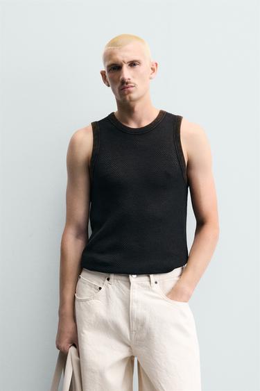Zara OPEN-KNIT TANK TOP - taupe brown