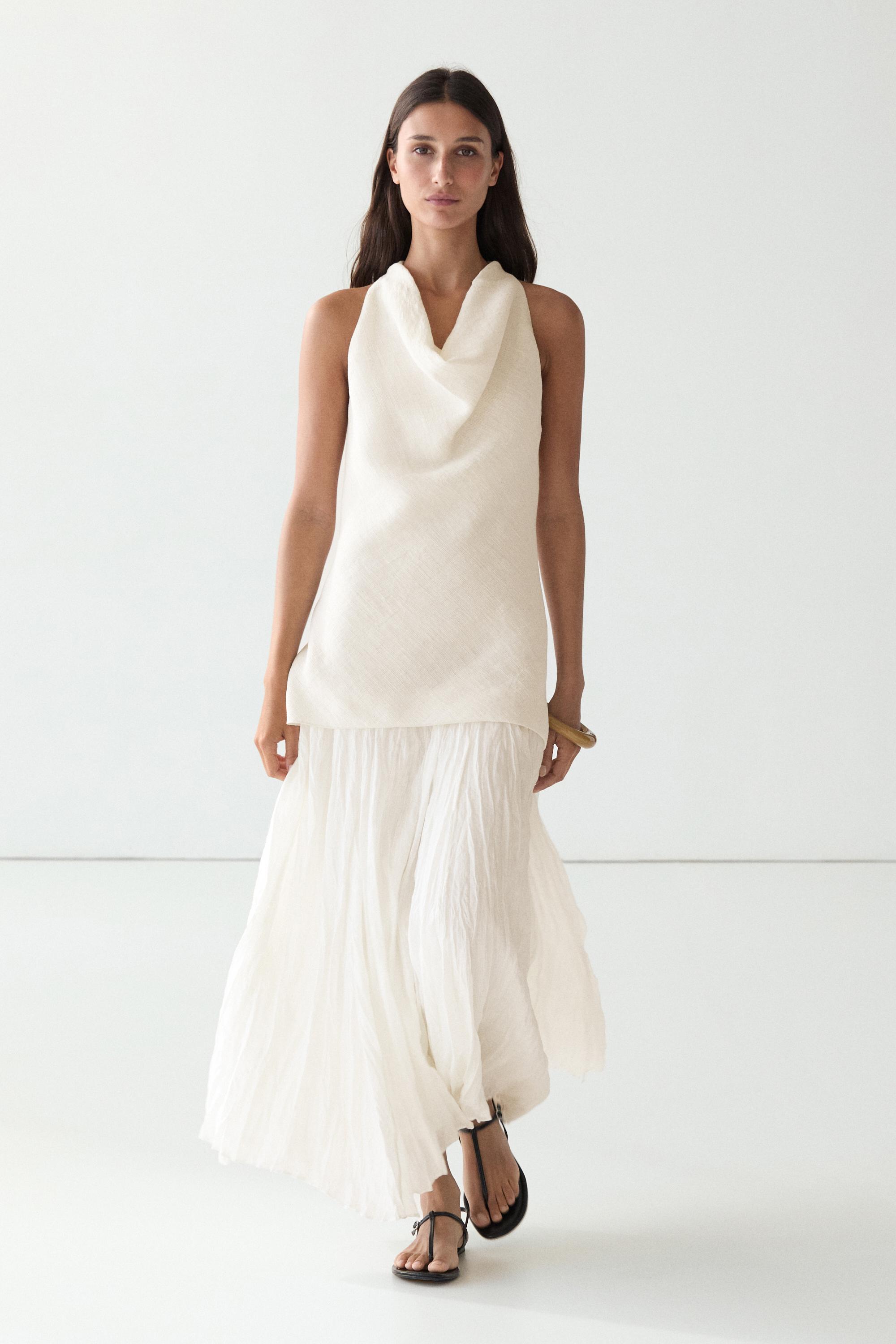 zara pleated white dress ZW COLLECTION PLEATED DRESS - White
