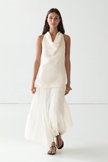 Zara Contrast halter dress with pleated skirt - Oyster-white - Image 0