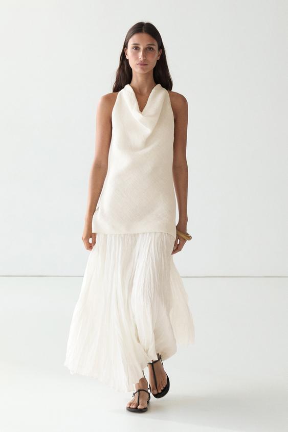 Combined flowing pleated linen dress from Zara - $390