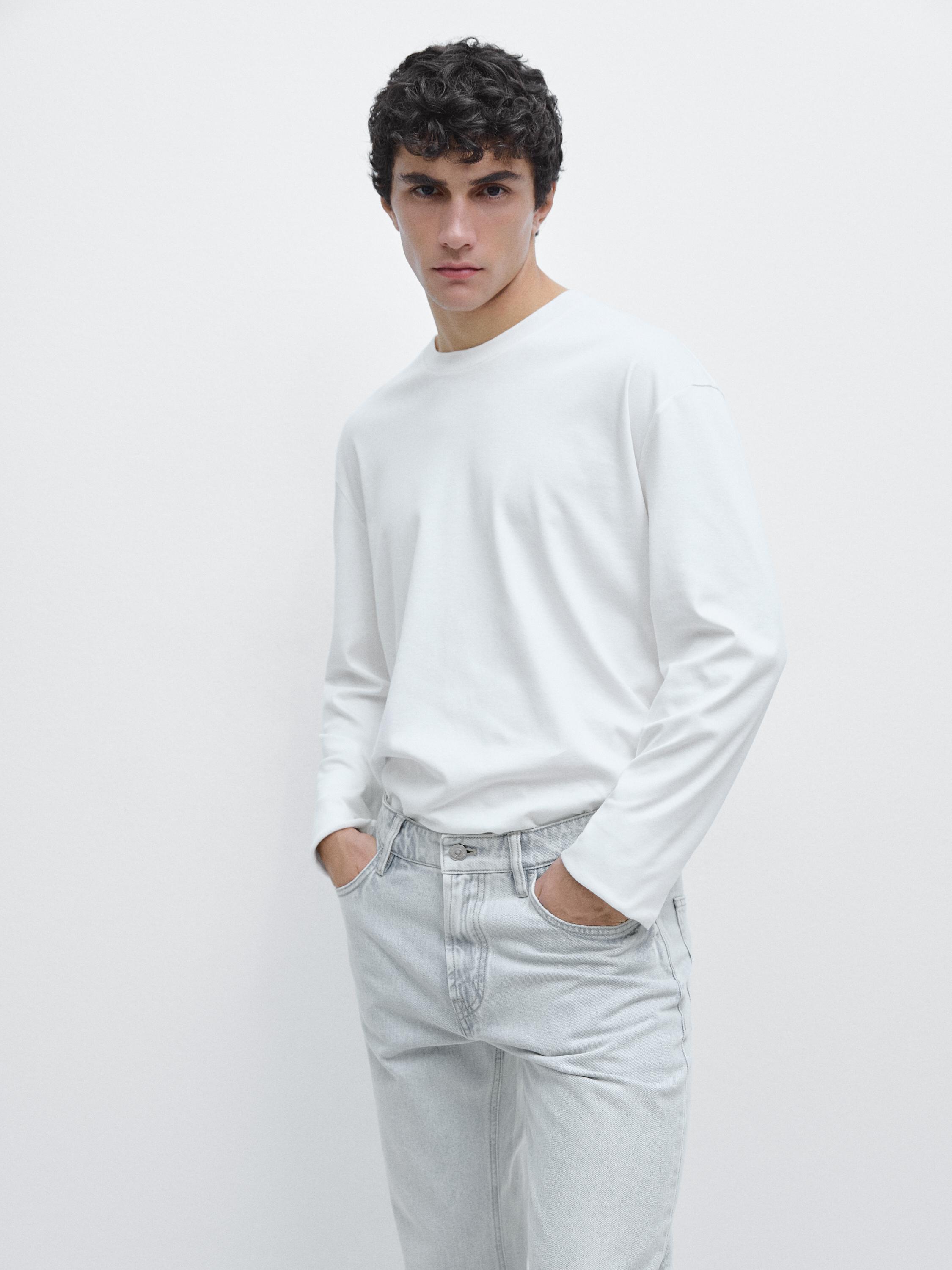 Long sleeve medium weight cotton T-shirt