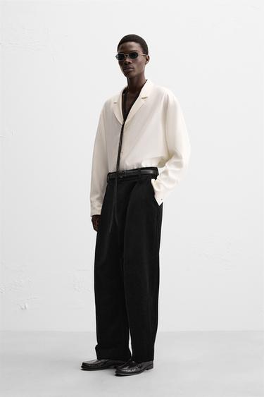 БАРХАТНЫЕ БРЮКИ СО СКЛАДКАМИ — ЧЕРНЫЙ от Zara — изображение 0
