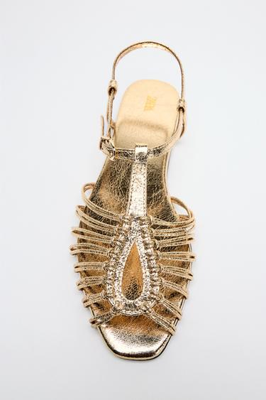 METALLIC FLAT CAGE SANDALS - Gold by Zara