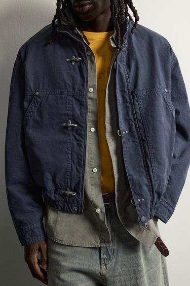 RELAXED FIT JACKET WITH METAL FIREMAN CLASPS - Navy blue by Zara