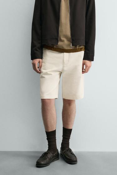 Zara RELAXED FIT TEXTURED SHORTS - Oyster-white