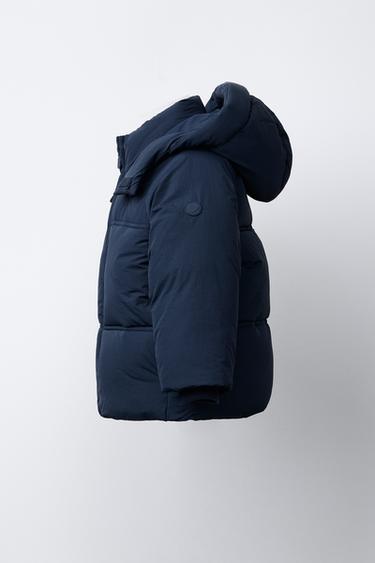 WATER-REPELLENT HOODED PUFFER JACKET - Navy blue by Zara - Image 2