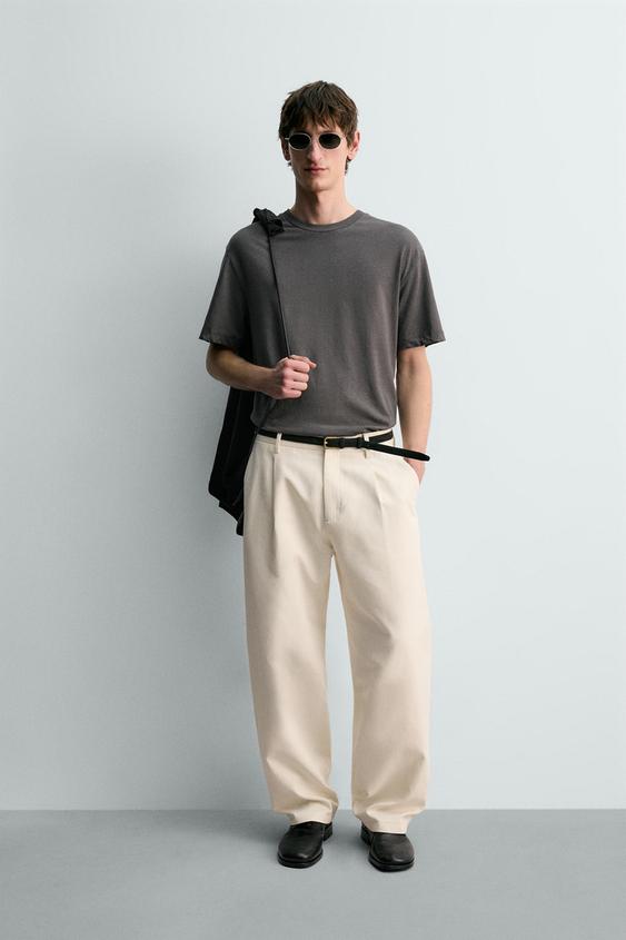 CAMISETA RELAXED FIT ALGODÓN - LINO - Gris oscuro de Zara - Imagen 0