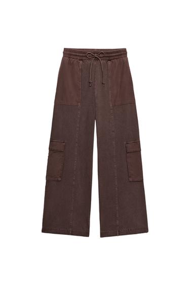 PANTALÓN CARGO EFECTO LAVADO - Marrón de Zara
