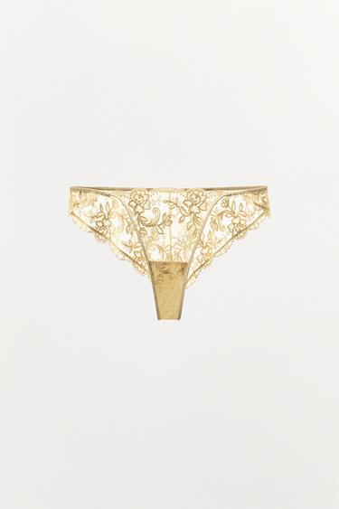 Zara FLORAL EMBROIDERED PANTIES - Ecru / Beige