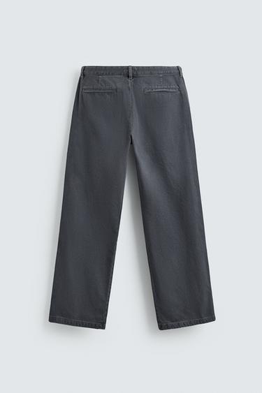 WASHED TEXTURED COTTON TROUSERS - Light indigo by Zara - Image 7