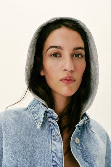 Z1975 OVERSIZE DENIM HOODIE JACKET - Light blue by Zara - Image 7