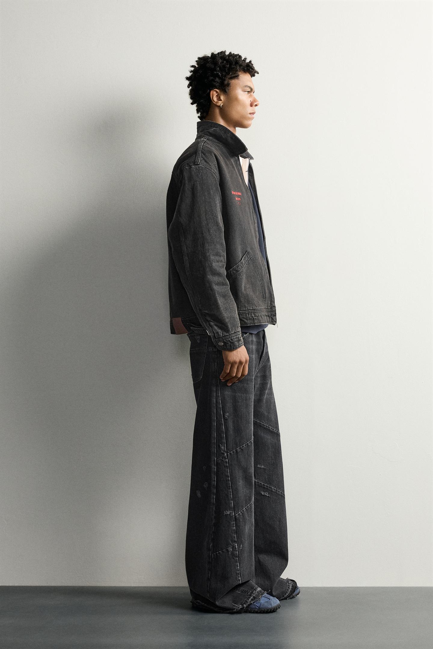 Мужская куртка Zara Embroidered Padded Denim, цвет: Чёрный — фото 4