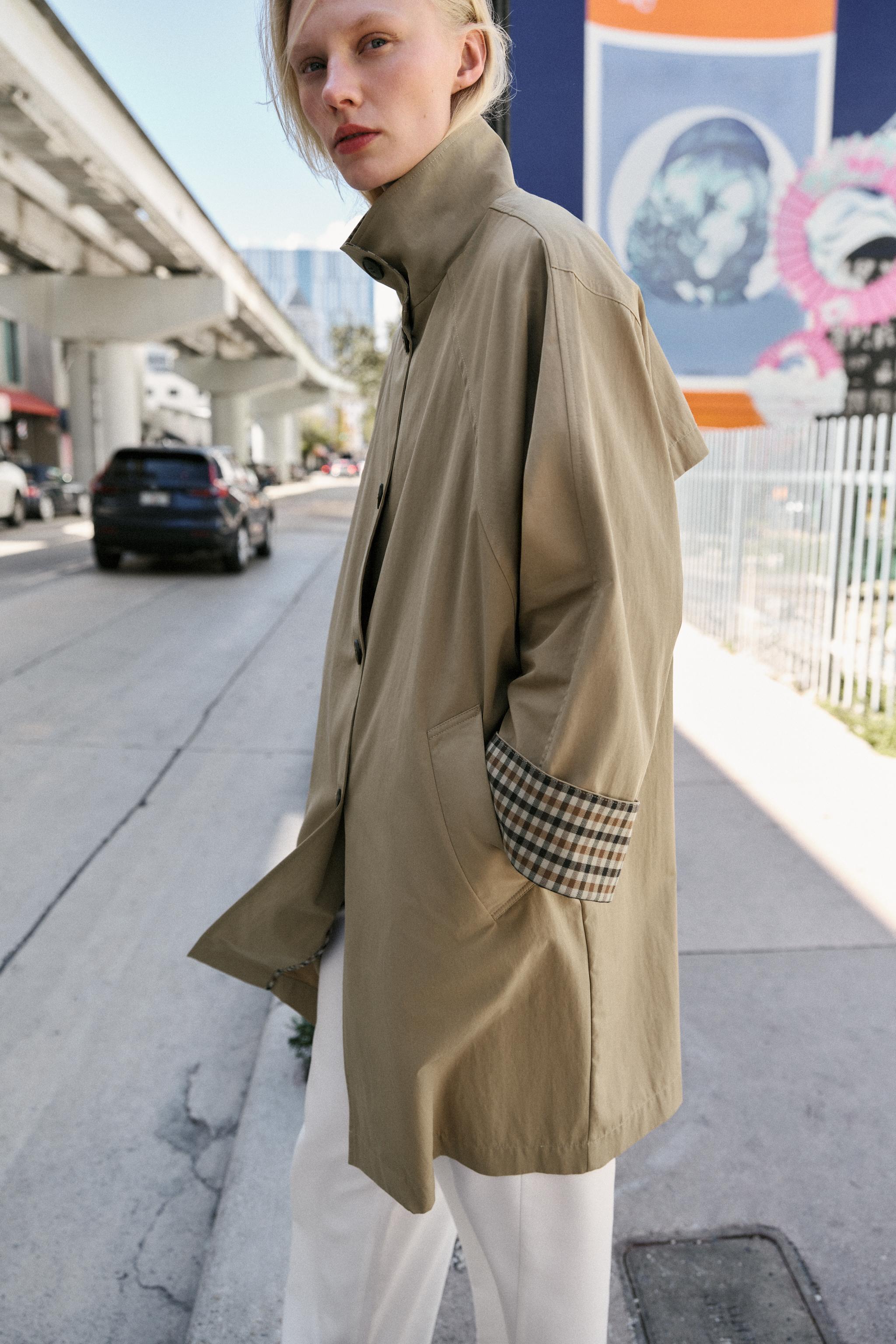 OVERSIZE KARELİ MANŞETLİ TRENÇKOT - Görsel 2