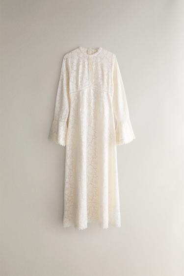FLORAL COTTON DRESS WITH LACE - Ecru by Zara - Image 0