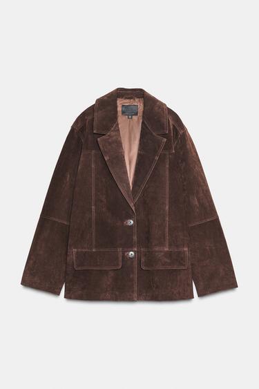 100% SUEDE LEATHER OVERSIZE BLAZER - Dark brown by Zara