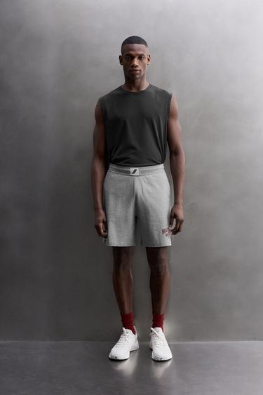 EMBROIDERED SHORTS WITH STRIPES - Grey marl by Zara