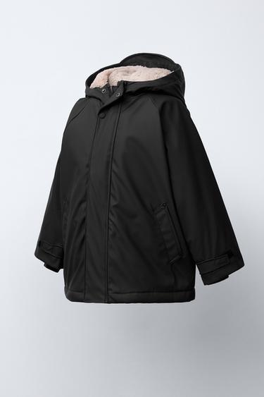 VESTE DÉPERLANTE ENDUITE SHEARLING - Noir de Zara - Image 1