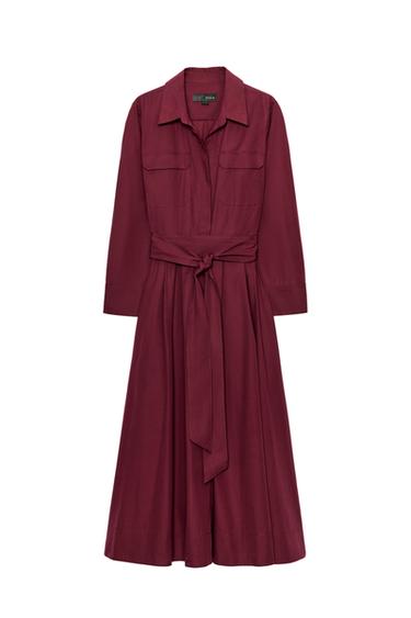 VESTIDO CAMISERO ZW COLLECTION - Burgundy de Zara