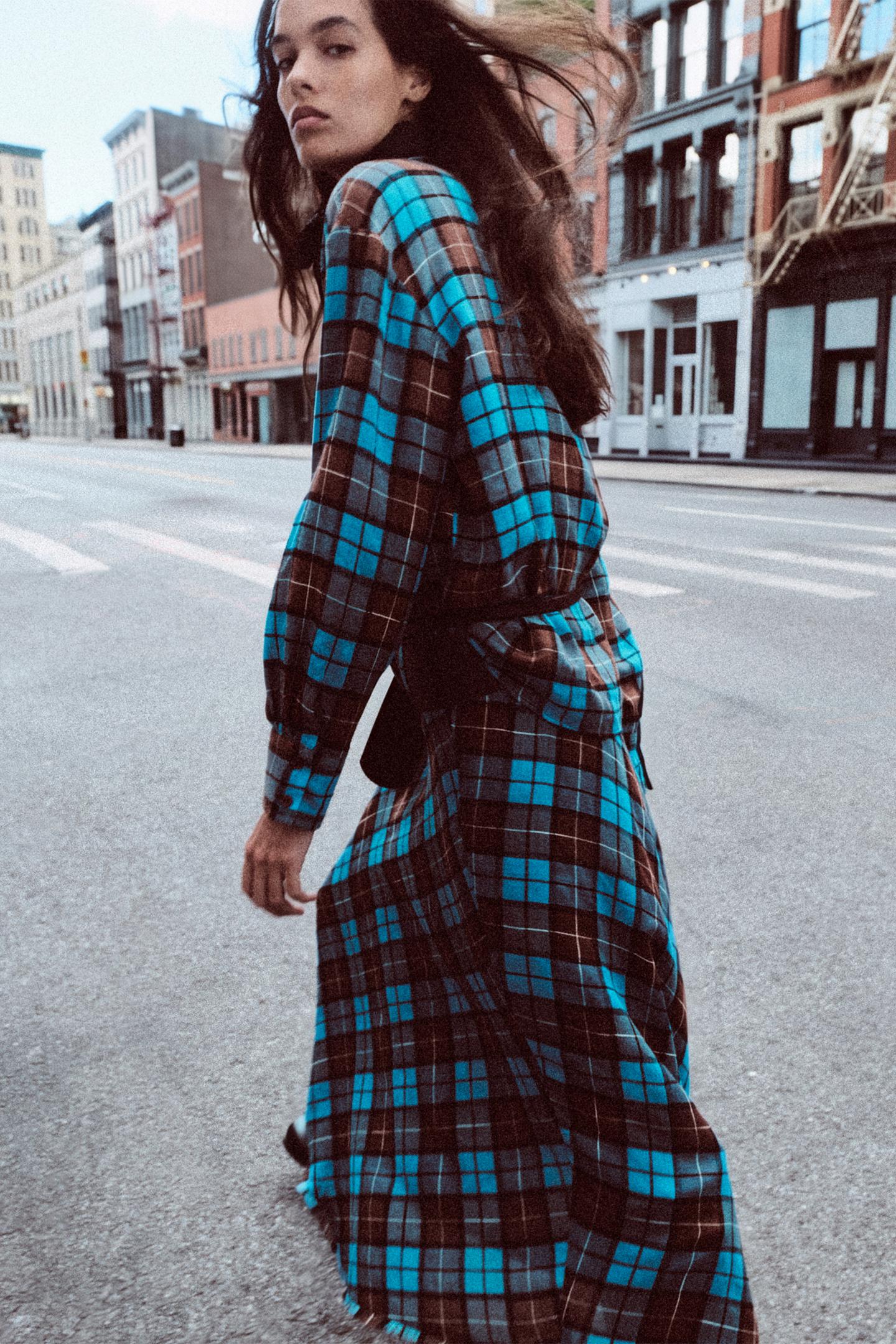 Женская рубашка Zara Plaid Wrap, цвет: Коричневый синий — фото 6