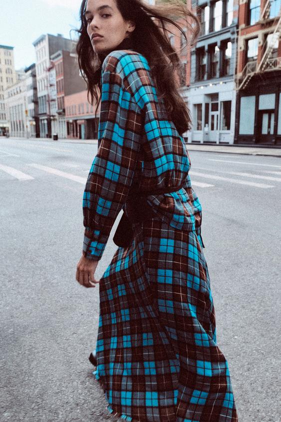 CHECK WRAP SHIRT - مزرق الخاص بـ Zara - صورة 0