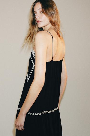 ROBE LONGUE BRODERIES ZW COLLECTION - Noir / Blanc de Zara - Image 1