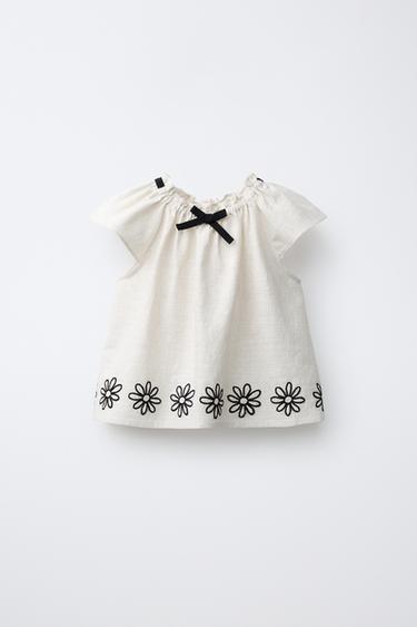 BLOUSE BRODÉE À FLEURS - Beige clair de Zara