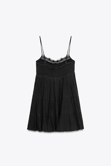 ROBE COURTE EN GAZE ET DENTELLE - Noir de Zara - Image 6