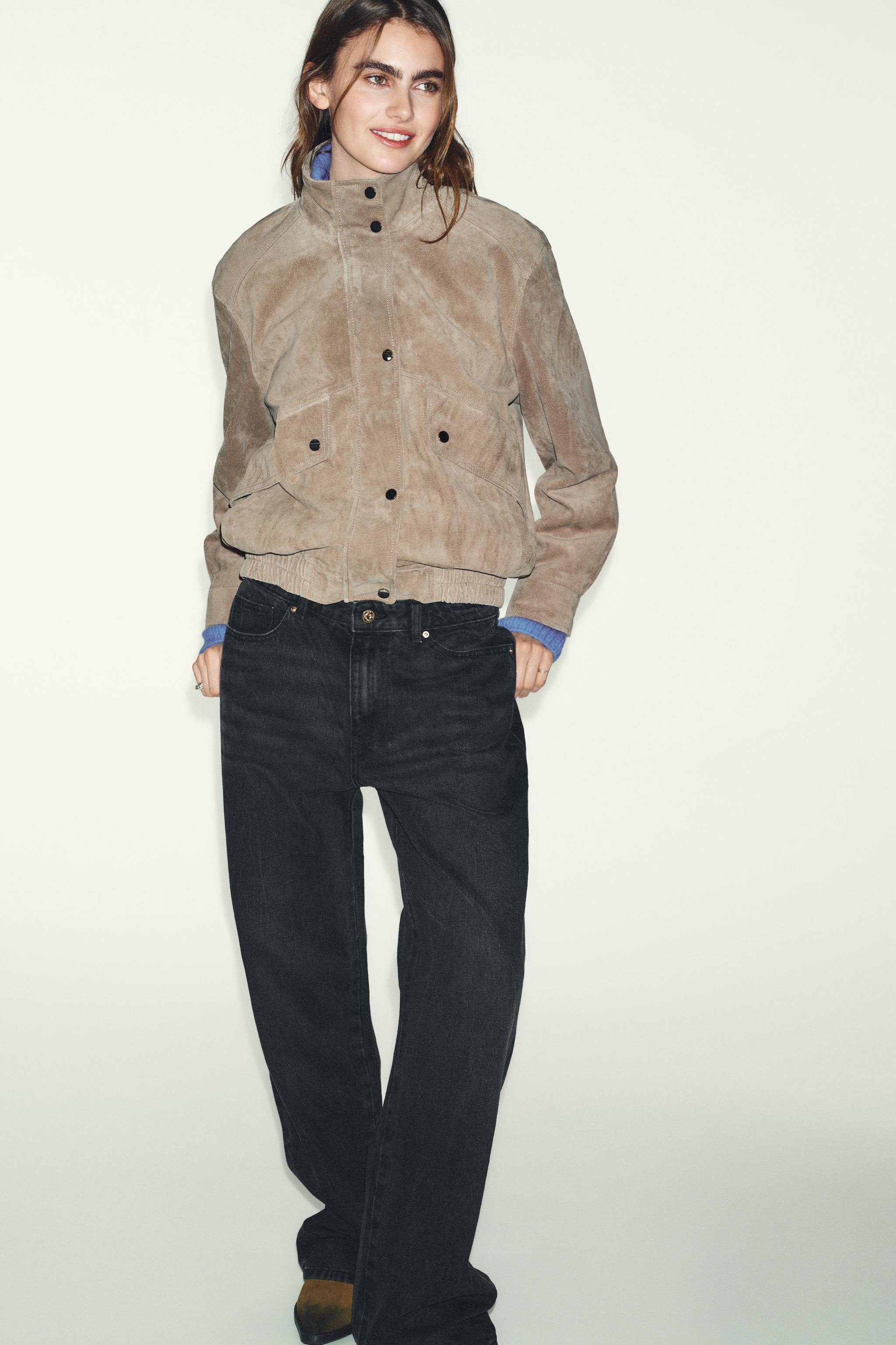 BLOUSON 100% CUIR DAIM COL MONTANT