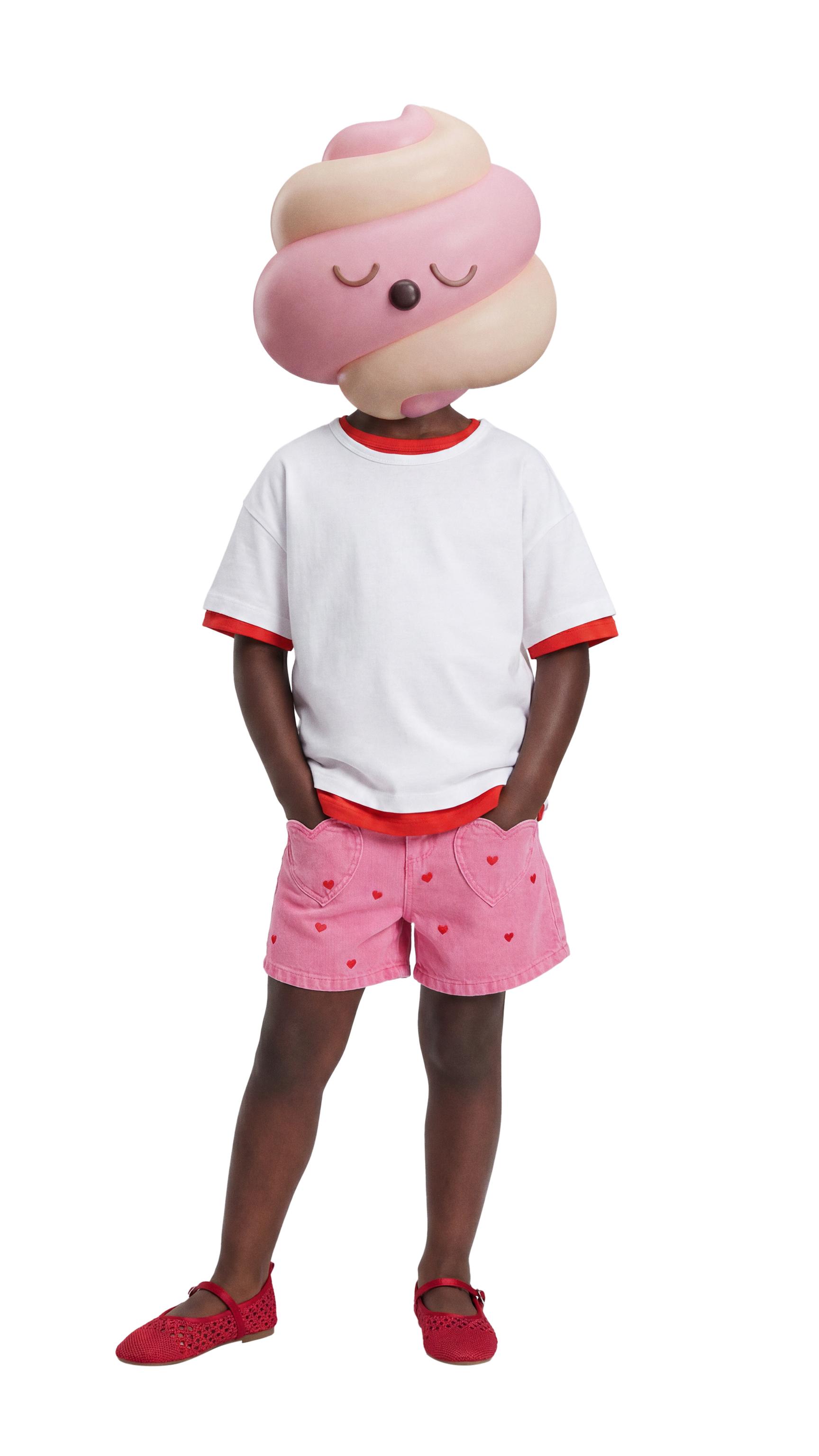 EMBROIDERED HEART PAPERBAG DENIM SHORTS — Pink