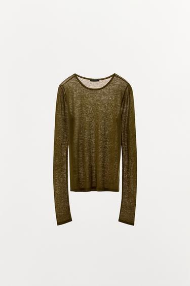 100% WOOL T-SHIRT - Green by Zara