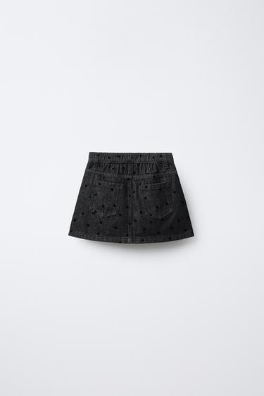 DENIM SKIRT WITH FLOCK HEARTS - Black by Zara - Image 1