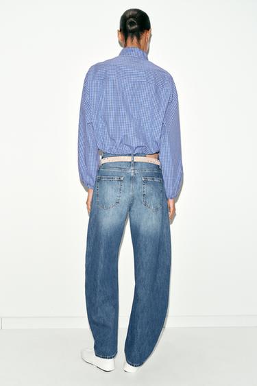 CHEMISE À CARREAUX ET MANCHES BOUFFANTES - Bleu roi de Zara - Image 5