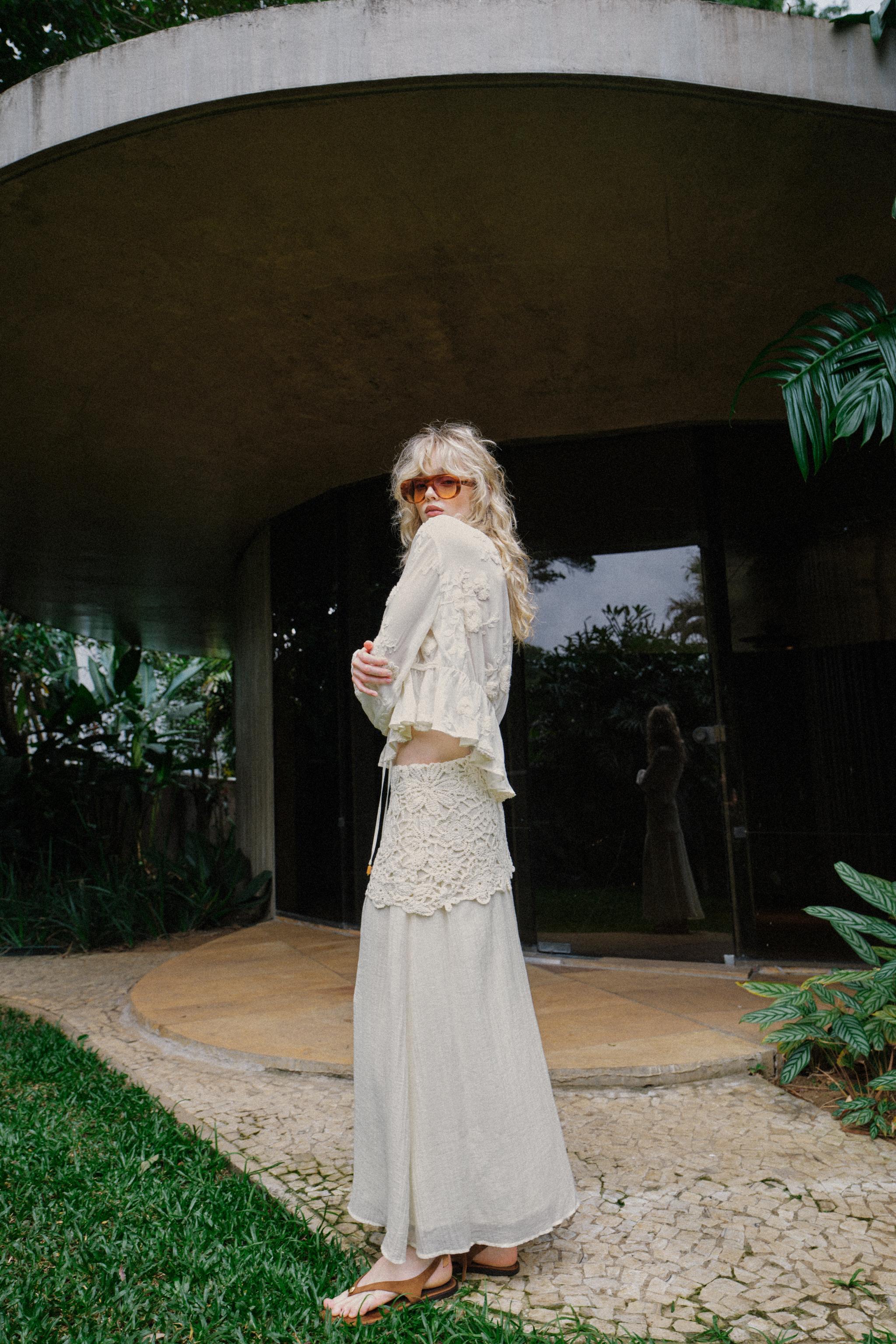 CROCHET COMBINATION MIDI SKIRT