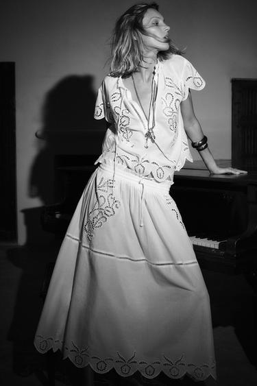 ZW COLLECTION EMBROIDERED LONG SKIRT - Oyster-white by Zara - Image 1