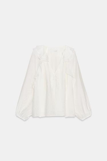 BLOUSE À VOLANTS ET PLIS - Blanc de Zara - Image 5