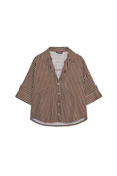 CROPPED LINEN BLEND SHIRT