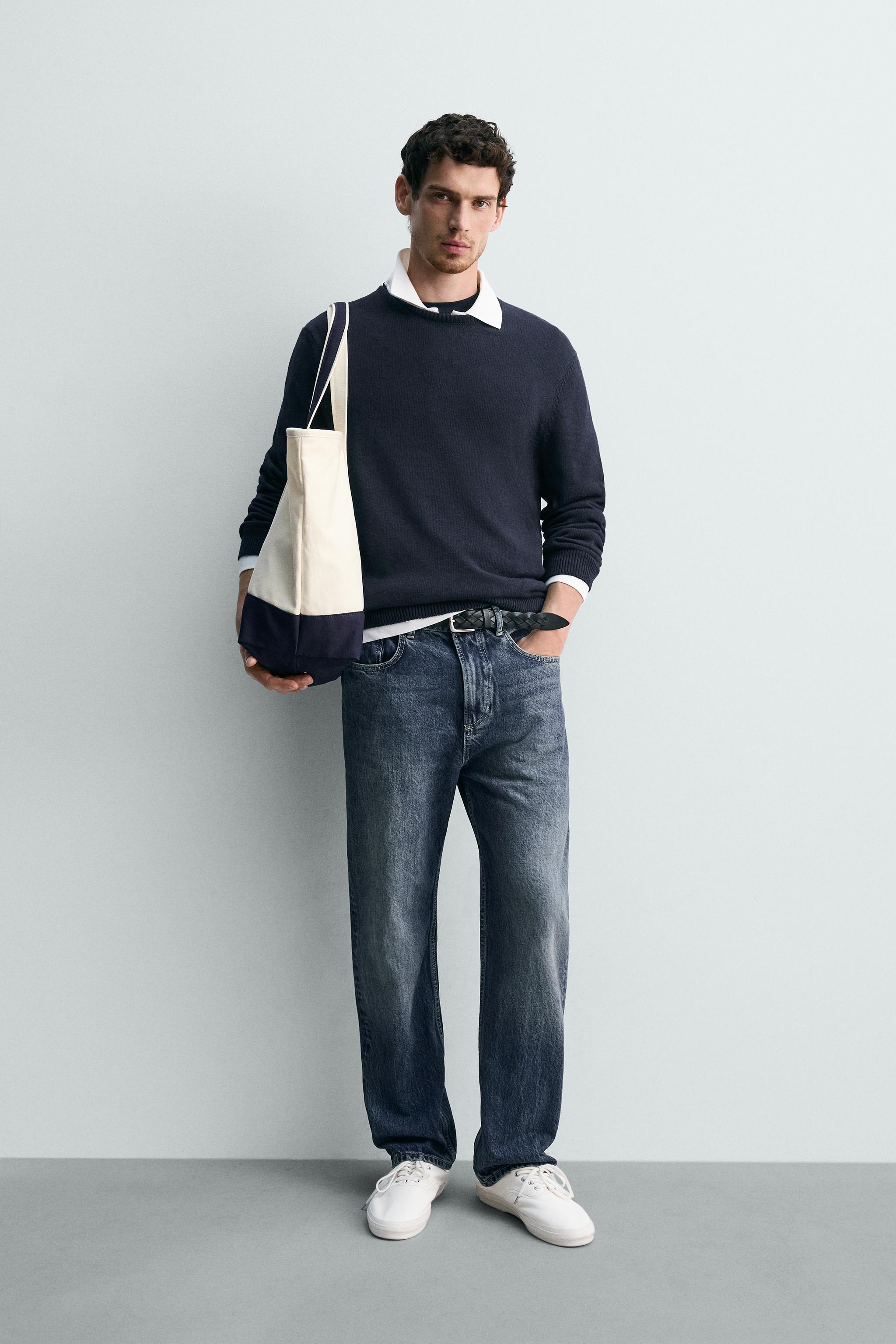 リネン混レギュラーフィットセーター - ダークネイビーブルー | ZARA