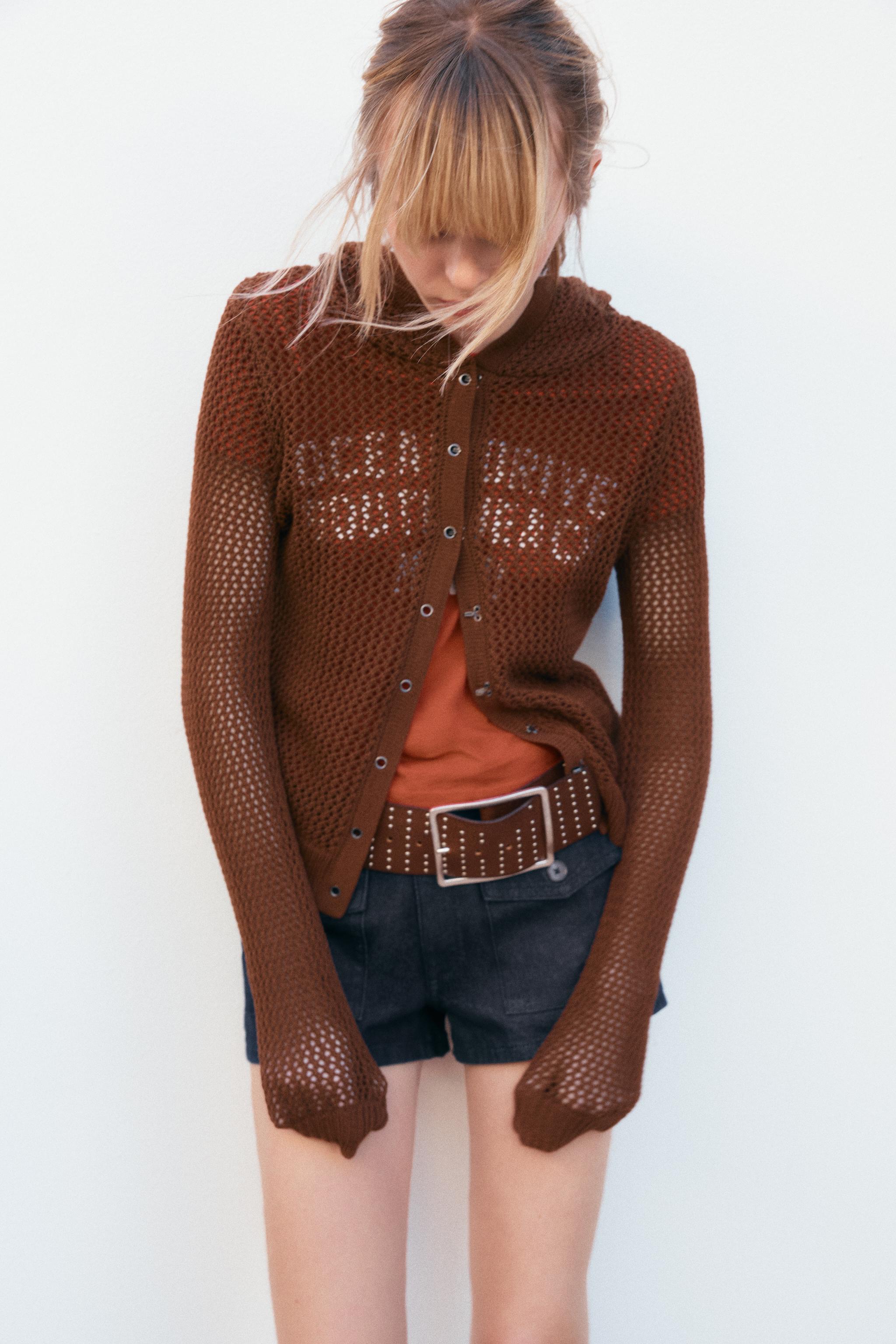 HOODED KNIT JACKET - Brown | ZARA United States HOODED KNIT JACKET - Brown | ZARA United States