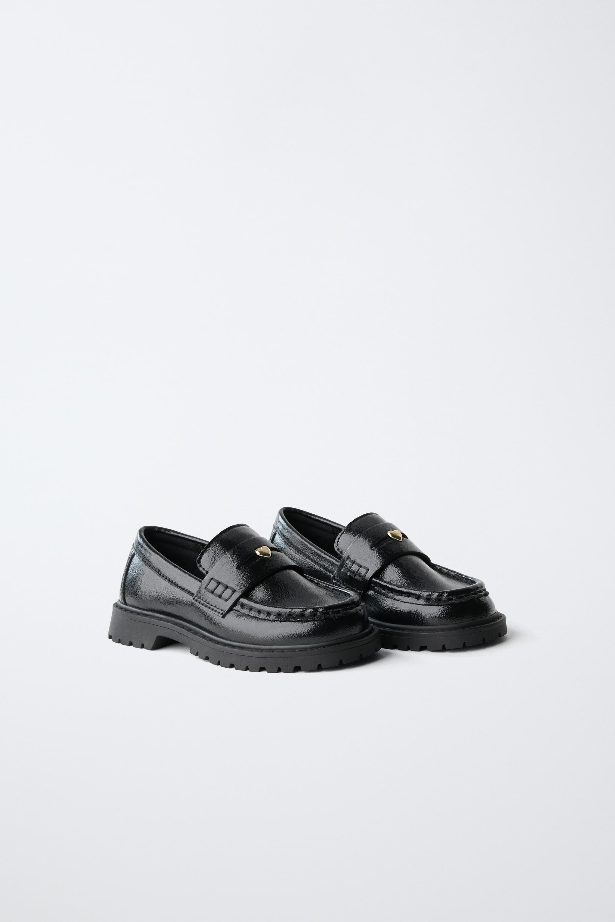 HEART EMBELLISHED LOAFERS — Black