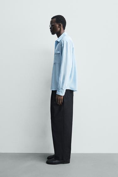 CHEMISE À RAYURES ET LISERÉS CONTRASTANTS - Bleu clair de Zara - Image 3