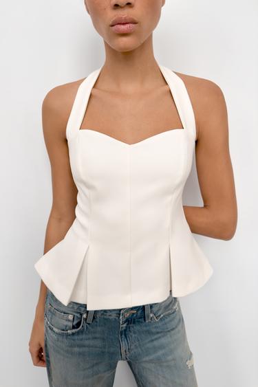 ТОП С ГОРЛОВИНОЙ ХАЛТЕР СО СКЛАДКАМИ — БЕЛЫЙ от Zara