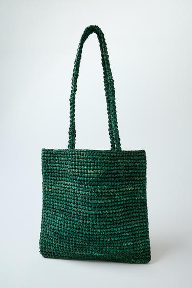 MINI RAFFIA TOTE BAG - Green by Zara