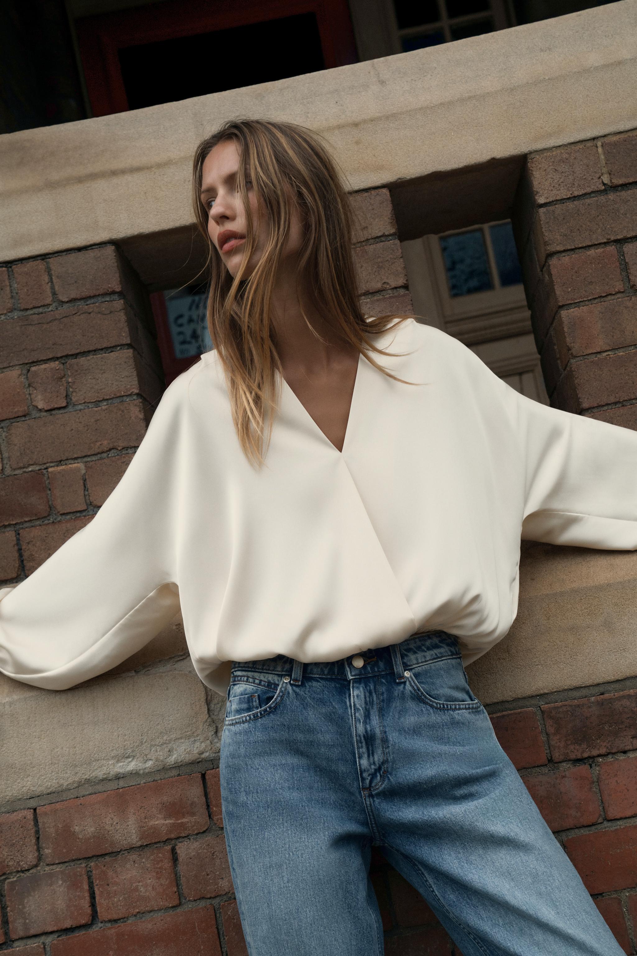SATIN EFFECT WRAP BLOUSE