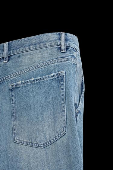 Zara STRAIGHT FIT DENIM CHINO PANTS - Light blue
