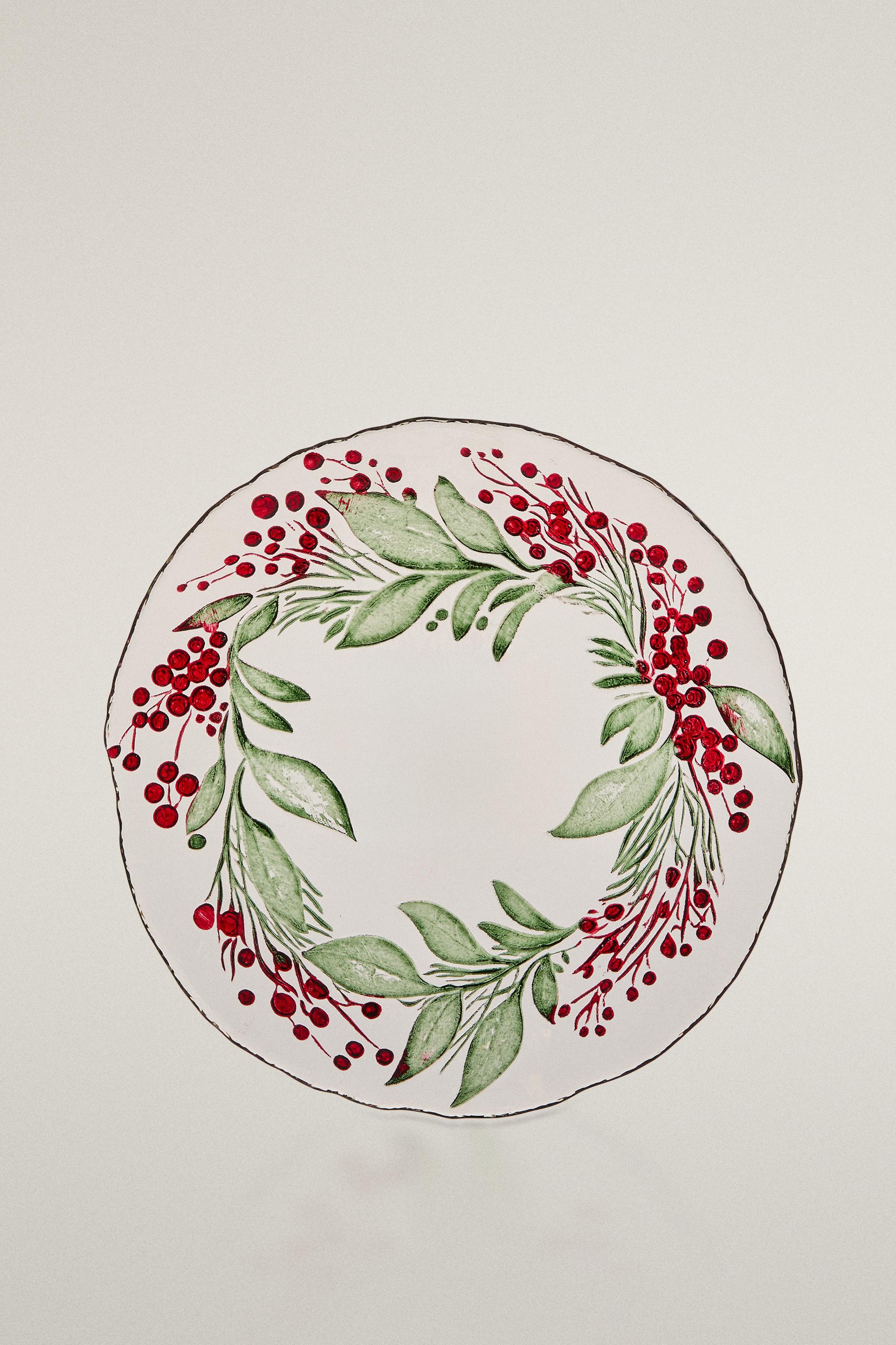 CHRISTMAS GARLAND GLASS DESSERT PLATE