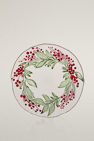 CHRISTMAS GARLAND GLASS DESSERT PLATE — Green 3