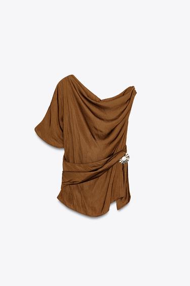 ASYMMETRIC SATIN TOP WITH APPLIQUÉ - Tobacco by Zara - Image 6