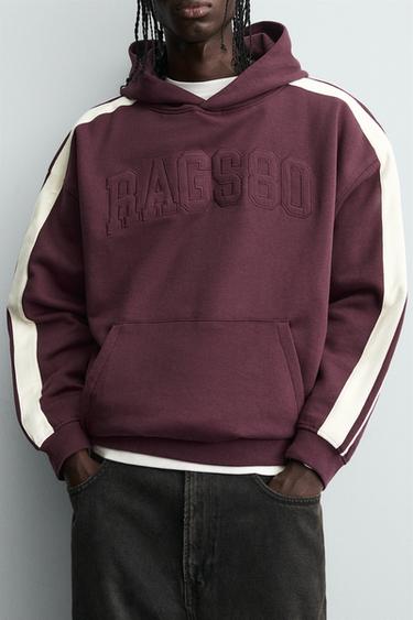 CONTRAST STRIPE PATCH HOODIE - Maroon by Zara - Image 4
