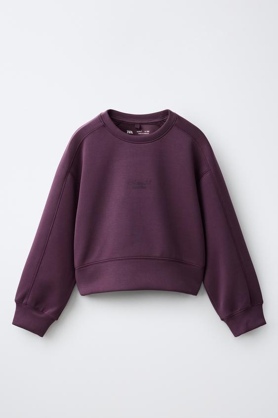 BLUZË HOODIE SPORTY TEKST ME RELIEV - I purpurt nga Zara - Imazh 0