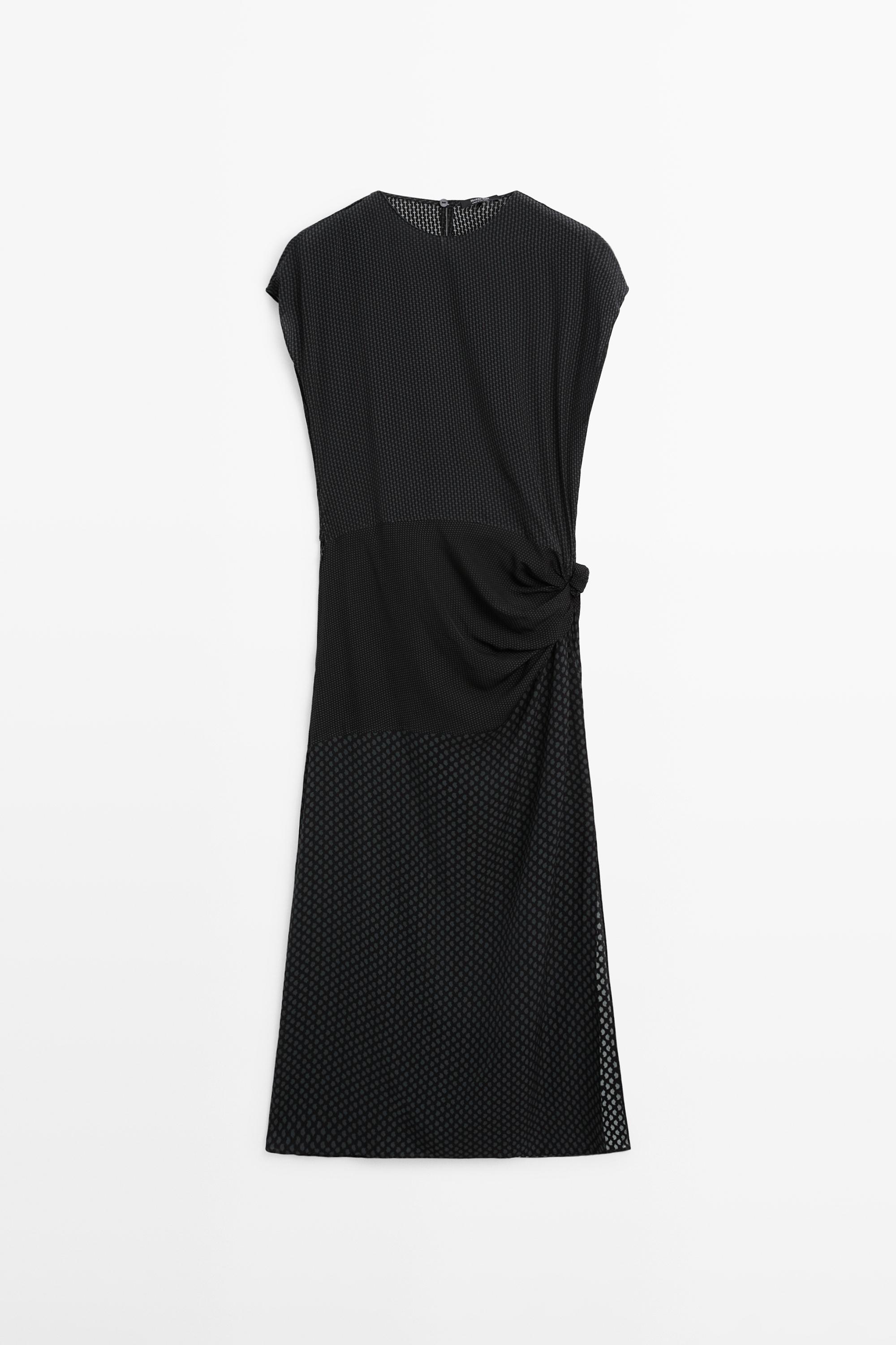 Long flowing printed dress with knot detail